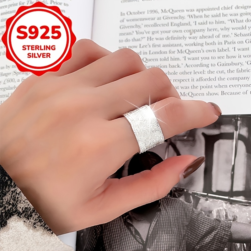 Women's S925 Sterling Silvery Irregular Textured Open Statement Ring